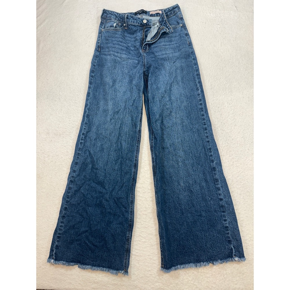 BCBGeneration Womens High Rise Wide Leg Jeans Blue Medium Wash Frayed Hem 11/30